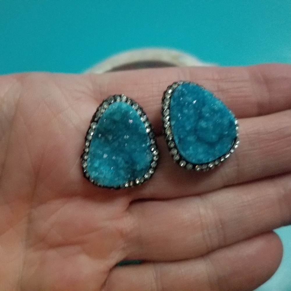 Aquamarine drutzy & Swarvarski crystal earrings - Picture 4 of 5